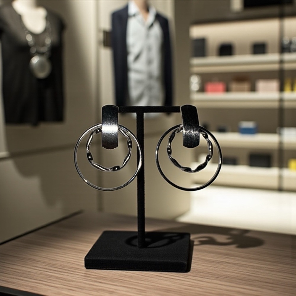 Double Silver Circle Hoop Earrings